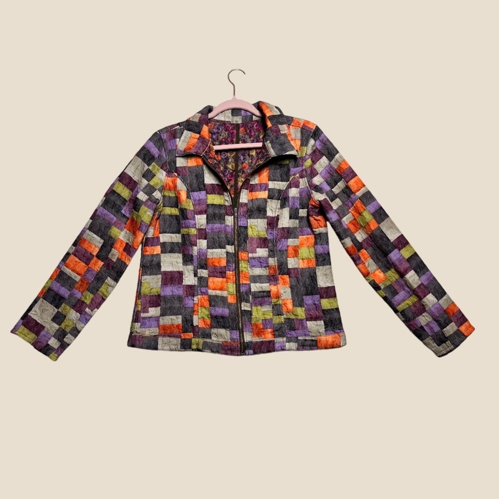 Vintage 90s Quilted Reversible Jacket Whimsigoth Patchwork Geometric Purple L